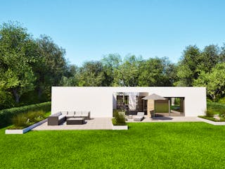 Massivhaus Entwurf CH153 von FAVORIT Massivhaus, Bungalow Außenansicht 4