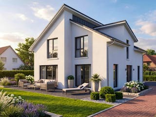 Massivhaus Pult 178 von AMR-Wohnbau Schlüsselfertig ab 390000€, Pultdachhaus Außenansicht 2