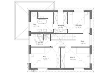 Fertighaus Walmdach 164 von LUXHAUS, Stadtvilla Grundriss 2