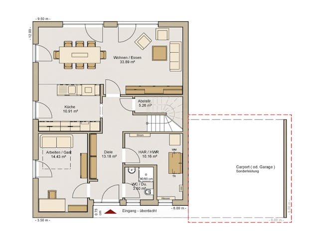 Fertighaus EFH 35-181-150 mit Einliegerwohnung von BoHolz Haus Schlüsselfertig ab 467756€, Satteldach-Klassiker Grundriss 1