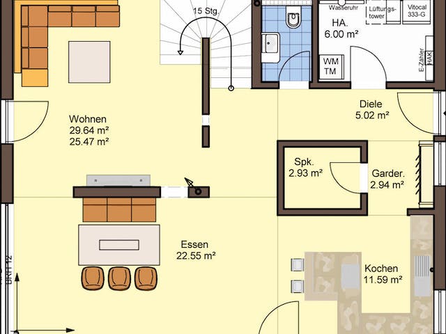 Fertighaus Brentano von Büdenbender Hausbau, Satteldach-Klassiker Grundriss 1