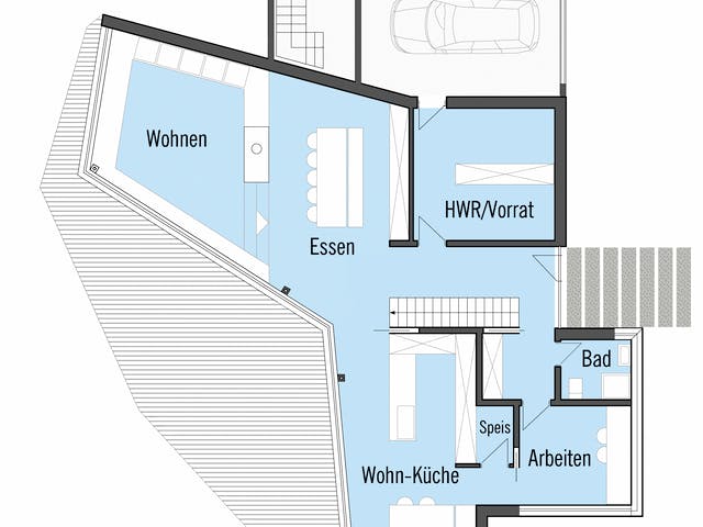 Fertighaus Bullinger - Kundenhaus von Bau-Fritz Schlüsselfertig ab 1240000€, Pultdachhaus Grundriss 1