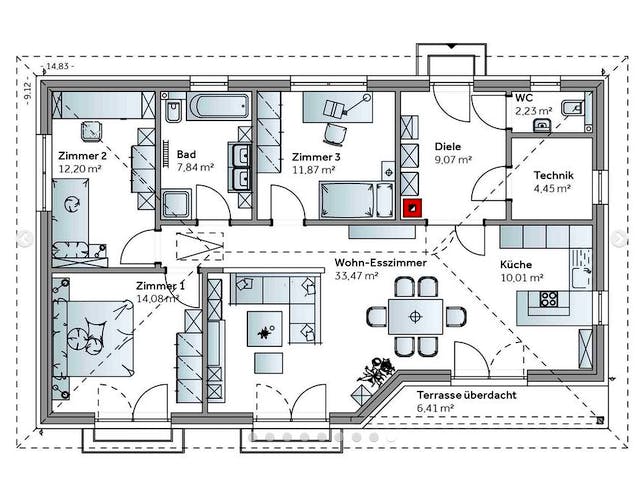 Fertighaus Bungalow S141 SMALL von Vario-Haus - Deutschland Schlüsselfertig ab 382180€, Bungalow Grundriss 1