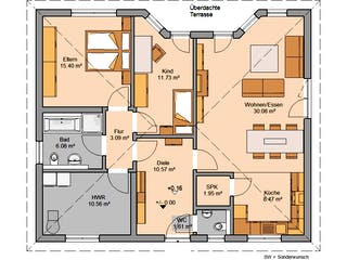 Massivhaus Bungalow Flair von Kern-Haus Schlüsselfertig ab 316900€, Bungalow Grundriss 1