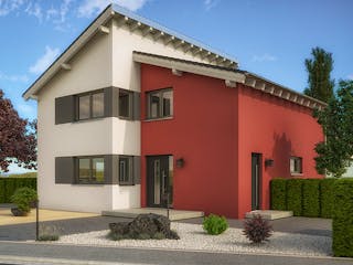 Massivhaus Pultdach versetzt 150 von Bauwerk Chemnitz Immobilien Schlüsselfertig ab 525000€, Pultdachhaus Außenansicht 1