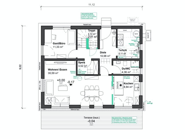 Fertighaus Elisenstraße 144 von bauen.WIEWIR Schlüsselfertig ab 322300€, Satteldach-Klassiker Grundriss 1