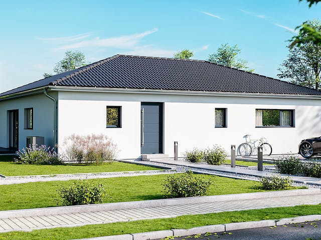 Fertighaus Lessingstraße 128 - Walmdach von bauen.WIEWIR Schlüsselfertig ab 285700€, Bungalow Außenansicht 2