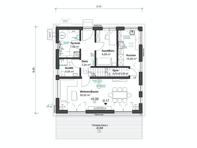 Fertighaus Schlossallee 138 von bauen.WIEWIR Schlüsselfertig ab 321800€, Stadtvilla Grundriss 1