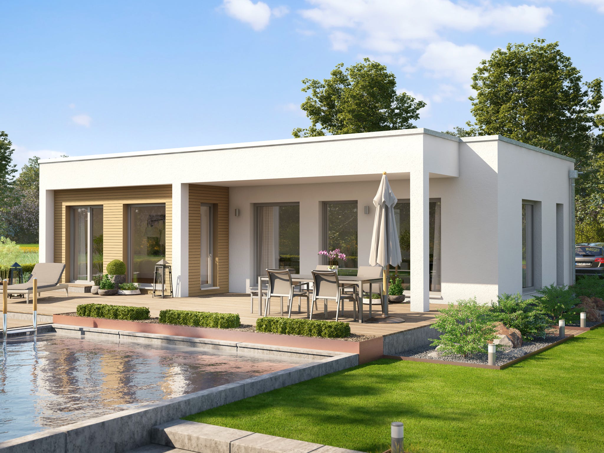 Fertighaus AMBIENCE 77 V4 von Bien-Zenker Schlüsselfertig ab 245745€, Bungalow Außenansicht 1