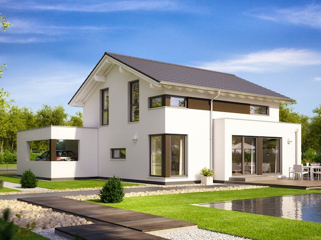 Fertighaus EVOLUTION 124 V3 von Bien-Zenker Schlüsselfertig ab 318695€, Satteldach-Klassiker Außenansicht 1