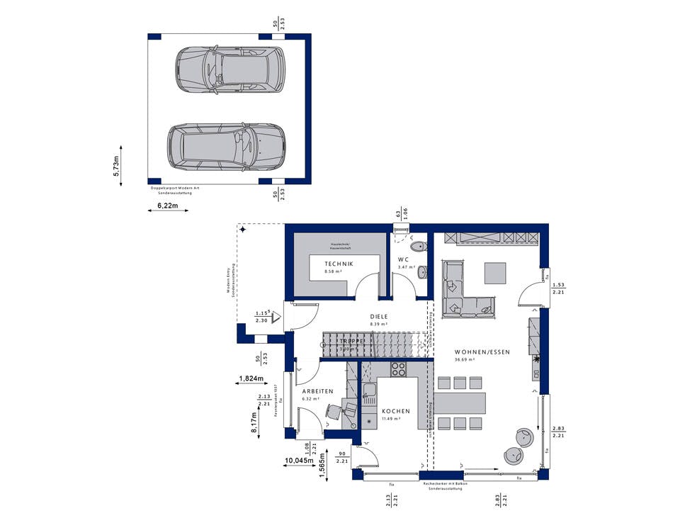 Fertighaus EVOLUTION 134 V5 von Bien-Zenker Schlüsselfertig ab 387996€, Cubushaus Grundriss 1