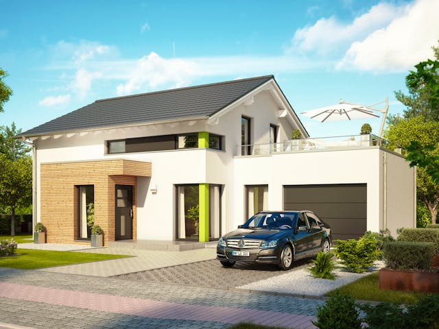 Fertighaus EVOLUTION 143 V5 von Bien-Zenker Schlüsselfertig ab 340521€, Satteldach-Klassiker Außenansicht 1