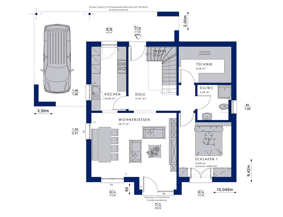 Fertighaus EVOLUTION 152 V5 von Bien-Zenker Schlüsselfertig ab 391394€, Satteldach-Klassiker Grundriss 1
