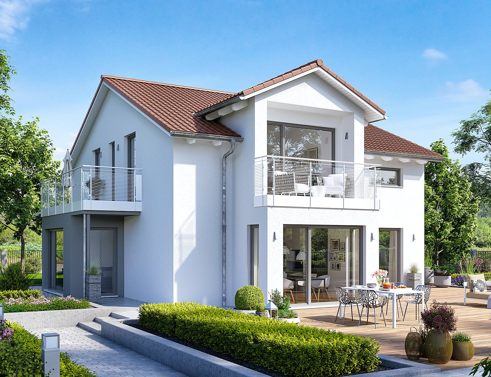 Fertighaus EVOLUTION 164 V3 von Bien-Zenker Schlüsselfertig ab 416646€, Satteldach-Klassiker Außenansicht 1
