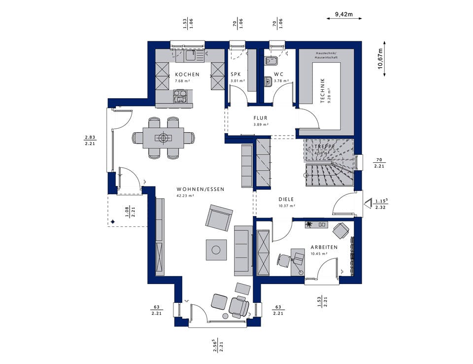 Fertighaus EVOLUTION 164 V3 von Bien-Zenker Schlüsselfertig ab 416646€, Satteldach-Klassiker Grundriss 1