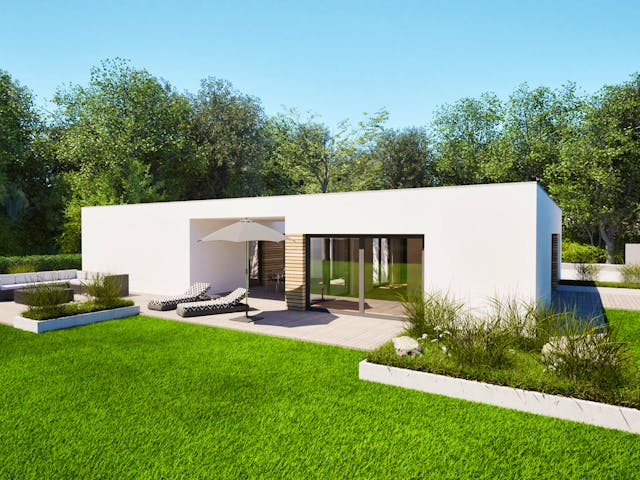 Massivhaus Entwurf CH153 von FAVORIT Massivhaus, Bungalow Außenansicht 1