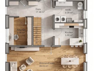 Massivhaus Pult 178 von AMR-Wohnbau Schlüsselfertig ab 390000€, Pultdachhaus Grundriss 1
