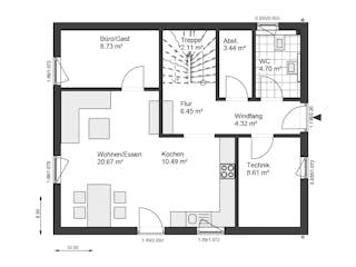 Fertighaus White&Black 140 von WHITE&BLACK Fertighäuser Schlüsselfertig ab 332954€, Satteldach-Klassiker Grundriss 1