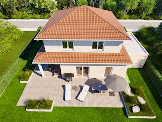 Massivhaus Entwurf AM145 von FAVORIT Massivhaus, Stadtvilla Außenansicht 4