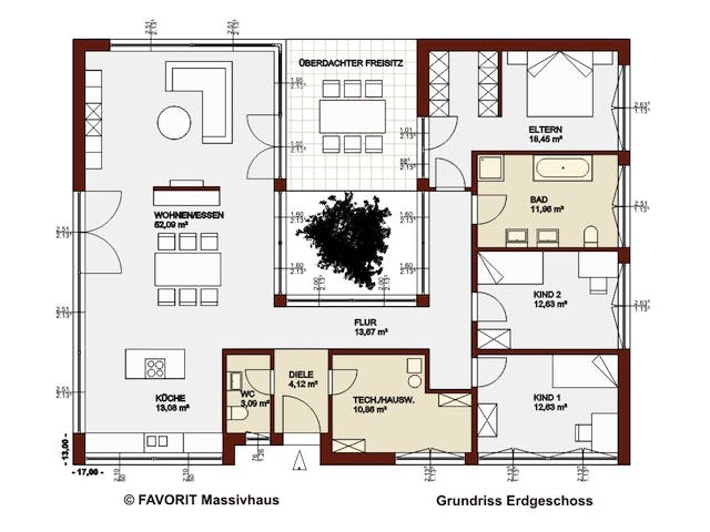 Massivhaus Chalet 153 von FAVORIT Massivhaus Schlüsselfertig ab 436680€, Bungalow Grundriss 1