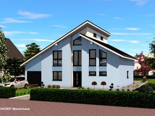 Massivhaus Creativ Sun 183 von FAVORIT Massivhaus Schlüsselfertig ab 506410€, Pultdachhaus Außenansicht 2
