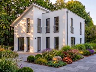 Massivhaus Pult 128 von AMR-Wohnbau Schlüsselfertig ab 331000€, Pultdachhaus Außenansicht 3