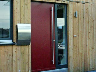 Fertighaus Birgit (KfW-Effizienzhaus 40 EE) von Dammann-Haus Schlüsselfertig ab 381300€, Pultdachhaus Außenansicht 2