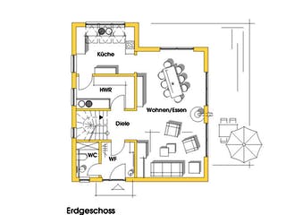 Fertighaus Britta (KfW-Effizienzhaus 40 EE) von Dammann-Haus Schlüsselfertig ab 310500€, Satteldach-Klassiker Grundriss 1