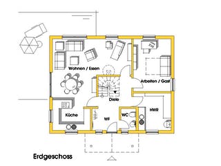 Fertighaus Carmen (KfW-Effizienzhaus 40 EE) von Dammann-Haus Schlüsselfertig ab 372500€, Satteldach-Klassiker Grundriss 1