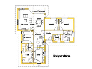 Fertighaus Natalie (KfW-Effizienzhaus 40 EE) von Dammann-Haus Schlüsselfertig ab 392000€, Bungalow Grundriss 1