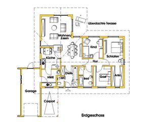 Fertighaus Rosi 2 (KfW-Effizienzhaus 40 EE) von Dammann-Haus Schlüsselfertig ab 372600€, Bungalow Grundriss 1