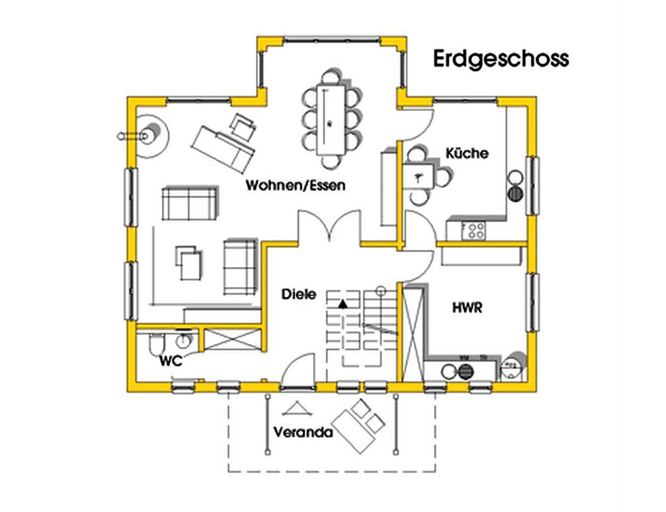 Fertighaus Svanhild (KfW-Effizienzhaus 40 EE) von Dammann-Haus Schlüsselfertig ab 413900€, Satteldach-Klassiker Grundriss 1