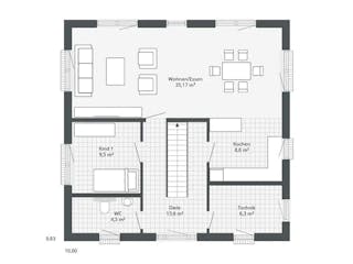 Fertighaus Discovery XL von Danhaus Deutschland Ausbauhaus ab 351488€, Stadtvilla Grundriss 1