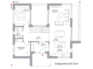 Fertighaus Musterhaus "S-Linie" Wuppertal von Danwood, Satteldach-Klassiker Grundriss 1