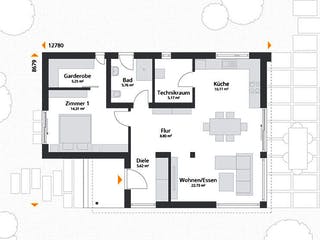 Fertighaus Next 80 F von Danwood - NEXT by Danwood Schlüsselfertig ab 276500€, Bungalow Grundriss 1