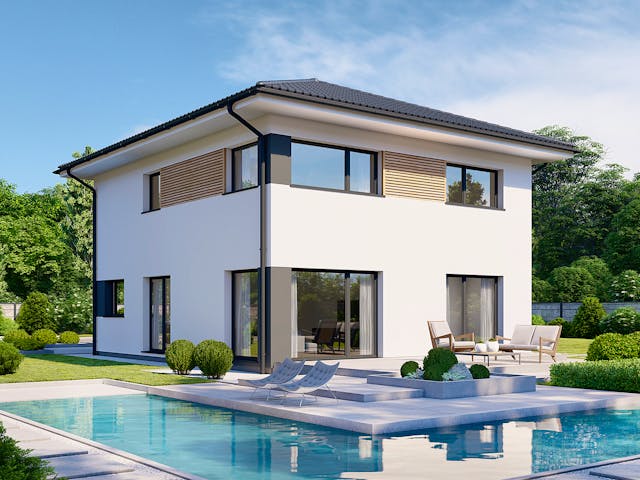 Fertighaus Park 152W von Danwood Schlüsselfertig ab 316300€, Stadtvilla Außenansicht 1 Fertighaus Park 152W von Danwood Schlüsselfertig ab 316300€, Stadtvilla Außenansicht 1