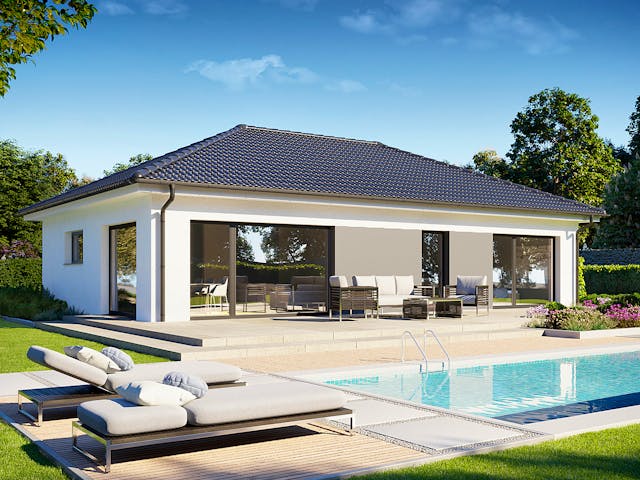 Fertighaus Perfect 101 von Danwood Schlüsselfertig ab 237500€, Bungalow Außenansicht 1 Fertighaus Perfect 101 von Danwood Schlüsselfertig ab 237500€, Bungalow Außenansicht 1