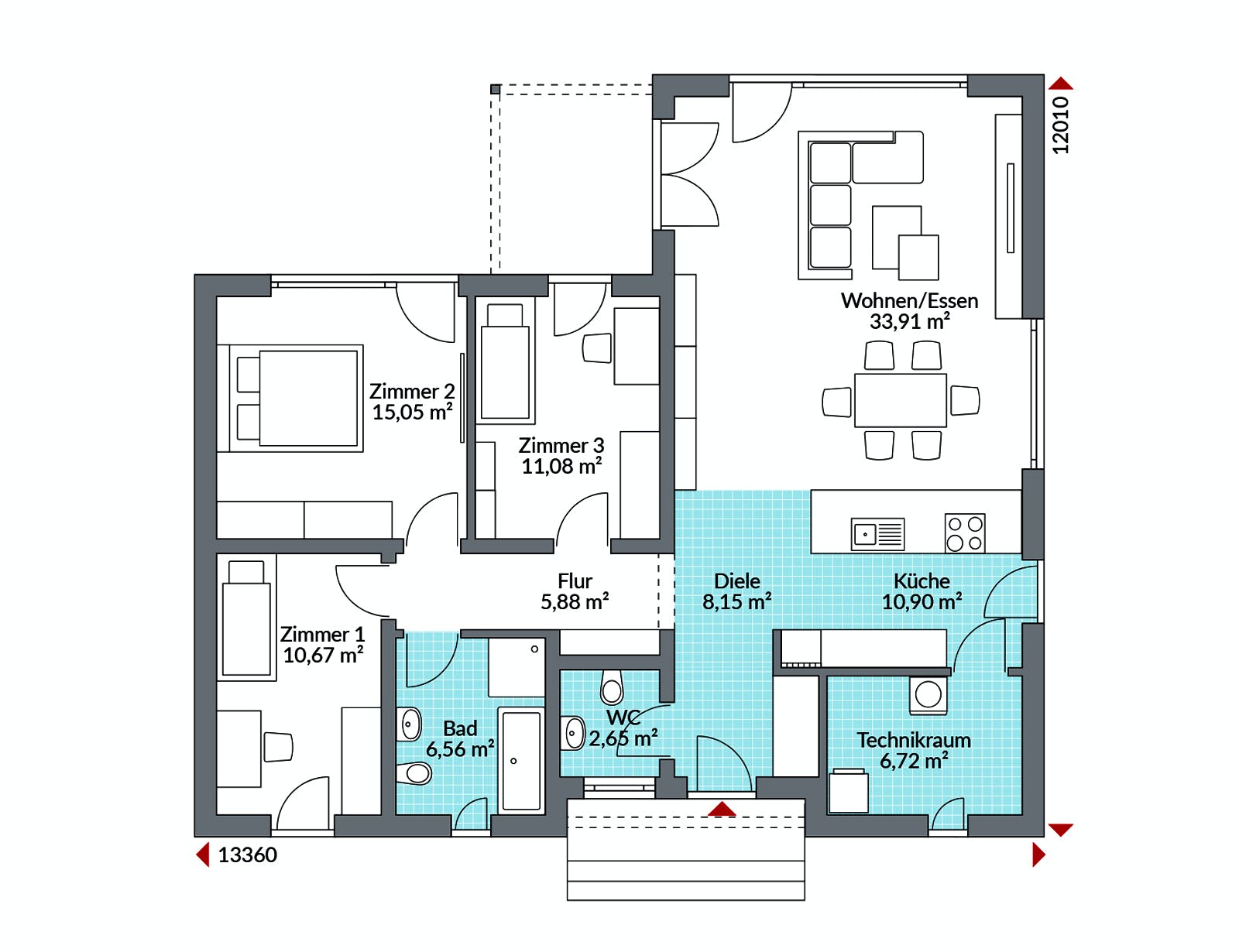 Fertighaus Perfect 112 von Danwood Schlüsselfertig ab 234000€, Bungalow Grundriss 1