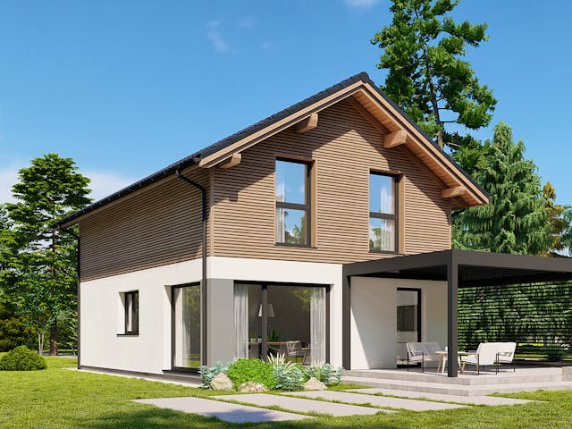 Fertighaus Point 116 von Danwood Schlüsselfertig ab 262100€, Satteldach-Klassiker Außenansicht 1