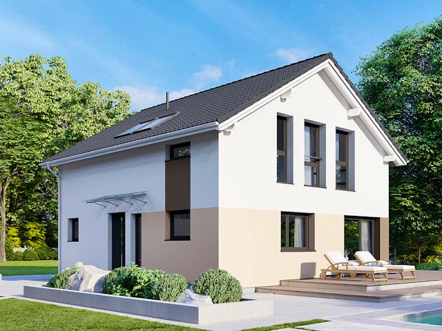 Fertighaus Point 121 von Danwood Schlüsselfertig ab 274300€, Satteldach-Klassiker Außenansicht 1 Fertighaus Point 121 von Danwood Schlüsselfertig ab 274300€, Satteldach-Klassiker Außenansicht 1