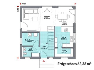 Fertighaus Point 121 von Danwood Schlüsselfertig ab 274300€, Satteldach-Klassiker Grundriss 1
