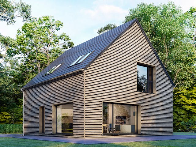 Fertighaus Point 128.1 von Danwood Schlüsselfertig ab 275600€, Satteldach-Klassiker Außenansicht 1
