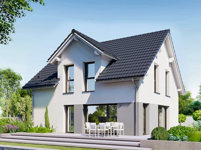 Fertighaus Point 128.2 von Danwood Schlüsselfertig ab 285900€, Satteldach-Klassiker Außenansicht 1