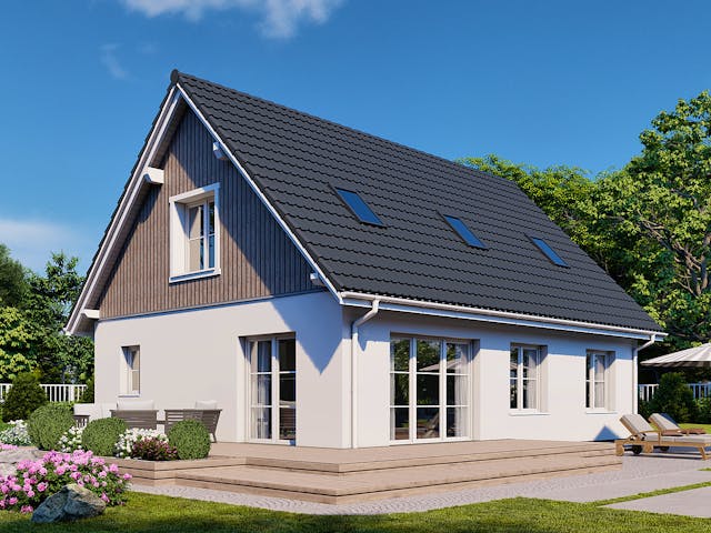 Fertighaus Point 142.1 von Danwood Schlüsselfertig ab 288400€, Satteldach-Klassiker Außenansicht 1