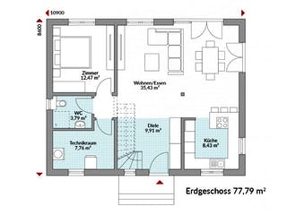 Fertighaus Point 142.1 von Danwood Schlüsselfertig ab 282700€, Satteldach-Klassiker Grundriss 1