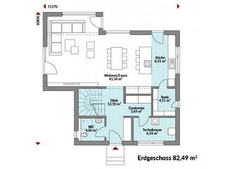 Fertighaus Point 144 von Danwood Schlüsselfertig ab 301000€, Satteldach-Klassiker Grundriss 1