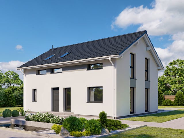 Fertighaus Point 145 von Danwood Schlüsselfertig ab 312900€, Satteldach-Klassiker Außenansicht 1 Fertighaus Point 145 von Danwood Schlüsselfertig ab 312900€, Satteldach-Klassiker Außenansicht 1