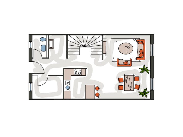 Massivhaus ICON S Reihenhaus mit Satteldach von Dennert Massivhaus Ausbauhaus ab 210300€, Satteldach-Klassiker Grundriss 1