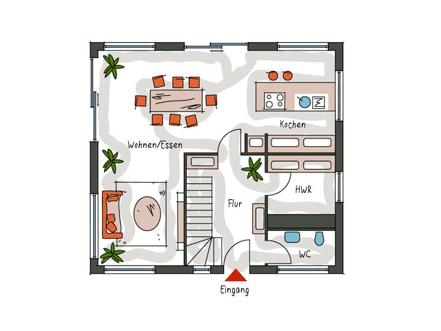 Massivhaus ICON S 3.02 CITY von Dennert Massivhaus Schlüsselfertig ab 219995€, Satteldach-Klassiker Grundriss 1