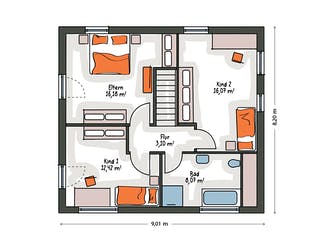 Massivhaus ICON 3 City mit Satteldach von Dennert Massivhaus Ausbauhaus ab 261808€, Satteldach-Klassiker Grundriss 2
